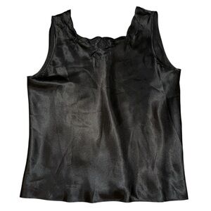Escapades vintage black silk floral embroidered tank top women’s size medium